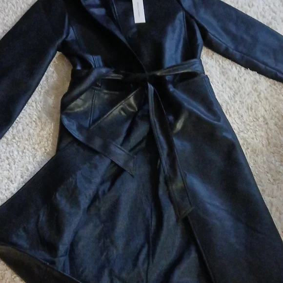 Rebecca Minkoff Sb Vegan Leather Coat W/belt - Picture 3 of 9